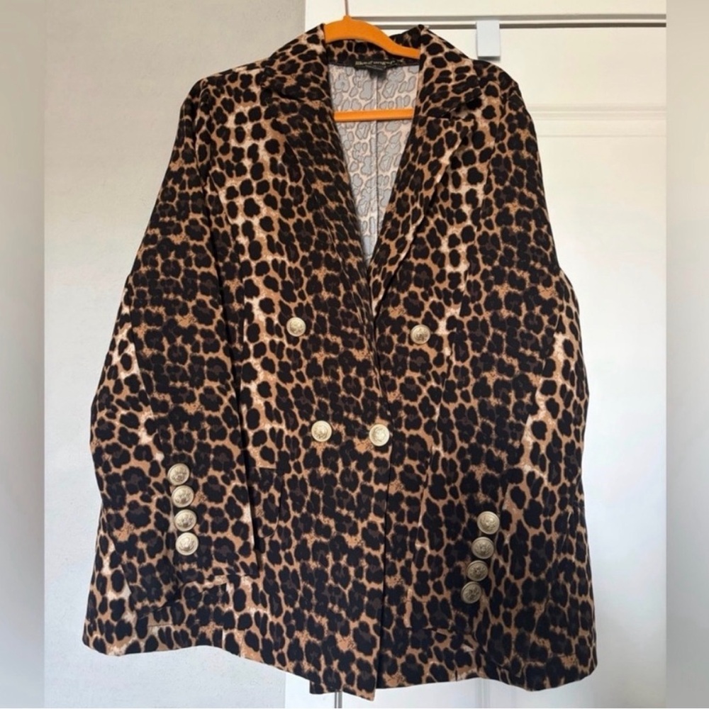 Leopard Print Double-Breasted Blazer Jacket - Brown/Black - Picture 3 of 3